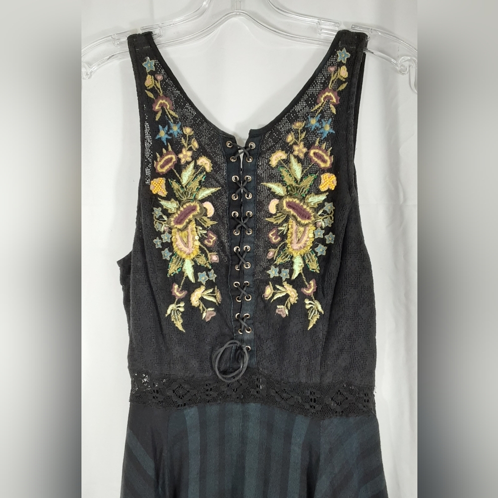 Free People Lace Me Up Embroidered Hi-low Handkerchief Hem Flowy Boho Dress. - Picture 3 of 15